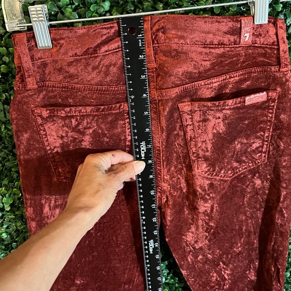 7 For All Mankind, Crushed Velvet Skinny Jeans, Maroon, Size 26 - Picture 6 of 10